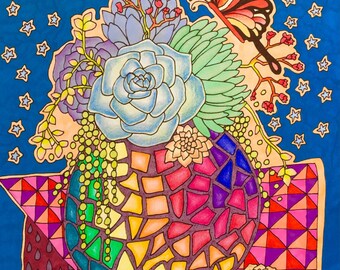 succulent plant and butterfly adult coloring page instant digital download page pdf