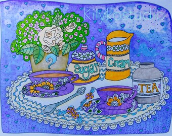 tea time tea cups adult coloring page instant digital download pdf