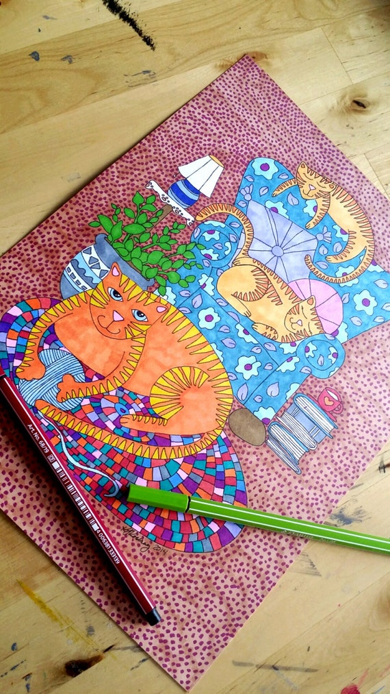 cats coloring page instant digital download PDF