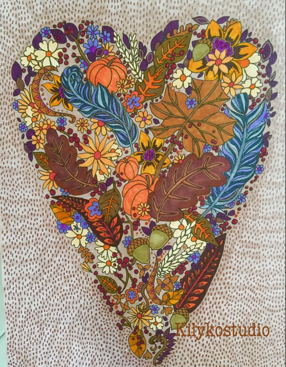 autumn heart adult coloring page instant digital download pdf