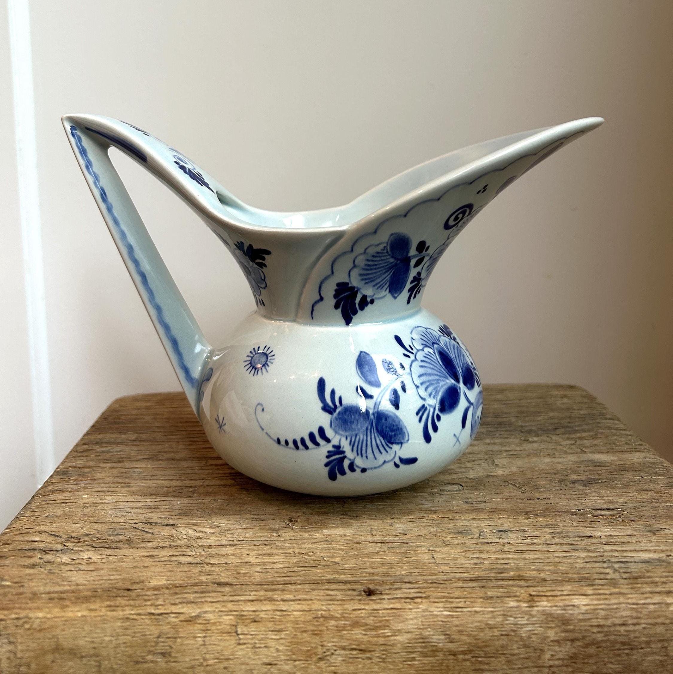デルフトのタイル手描きの花　ブルーアンドホワイト VTG Delft Blue White Flower 6