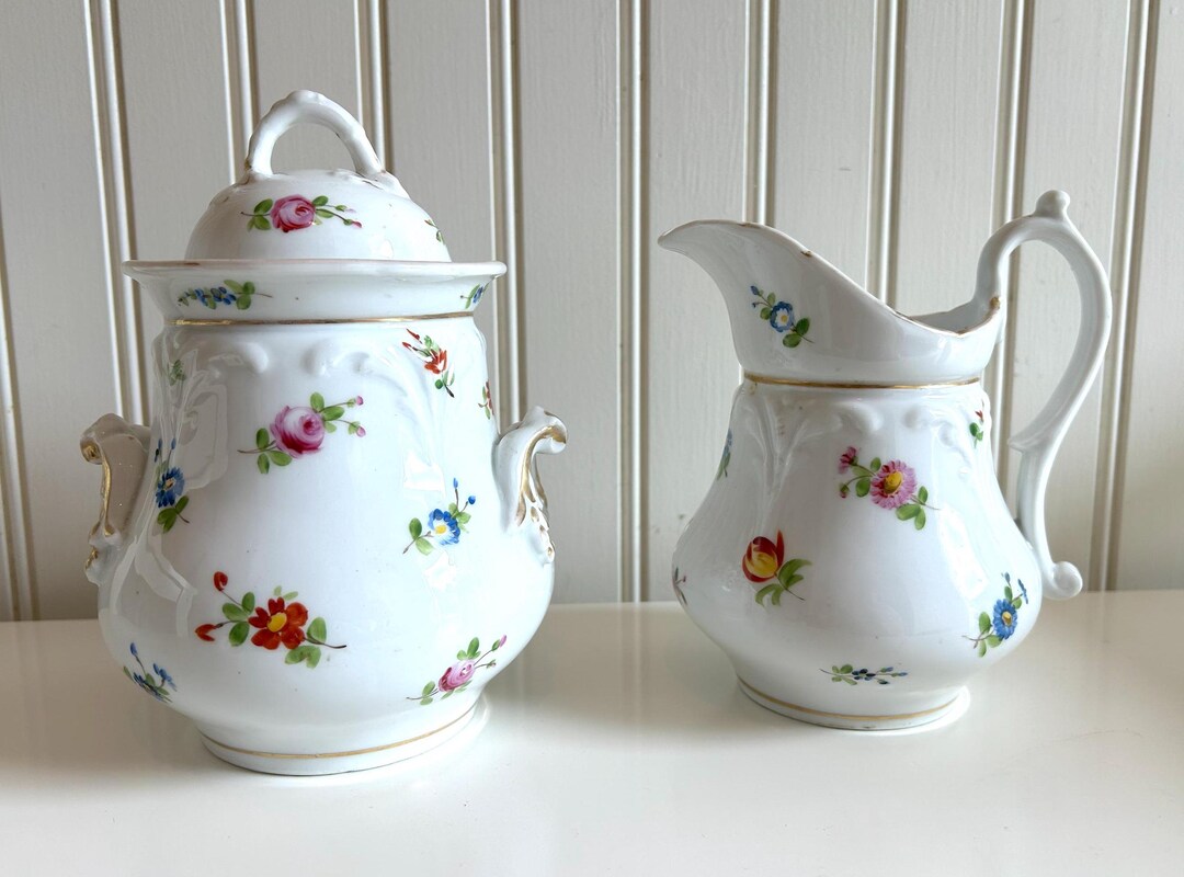Hand Painted Antique Sugar & Creamer Set - Etsy
