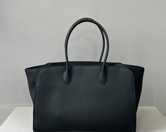 Bolso tote grande, bolso de mano de piel auténtica, bolso de mano con asa superior de diseño minimalista.