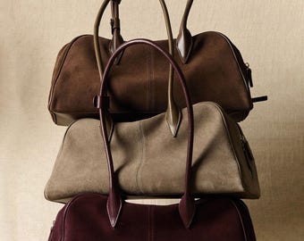 Suede Tote Bag,Genuine Leather Shoulder Bag,Minimal Handbag