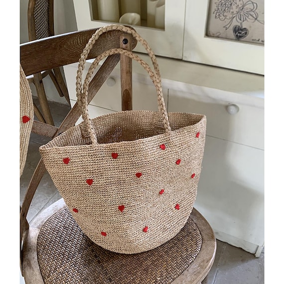 Large Raffia Tote Bag, Handwoven Straw Handbag, Boho Straw Bag, Summer Beach Bag