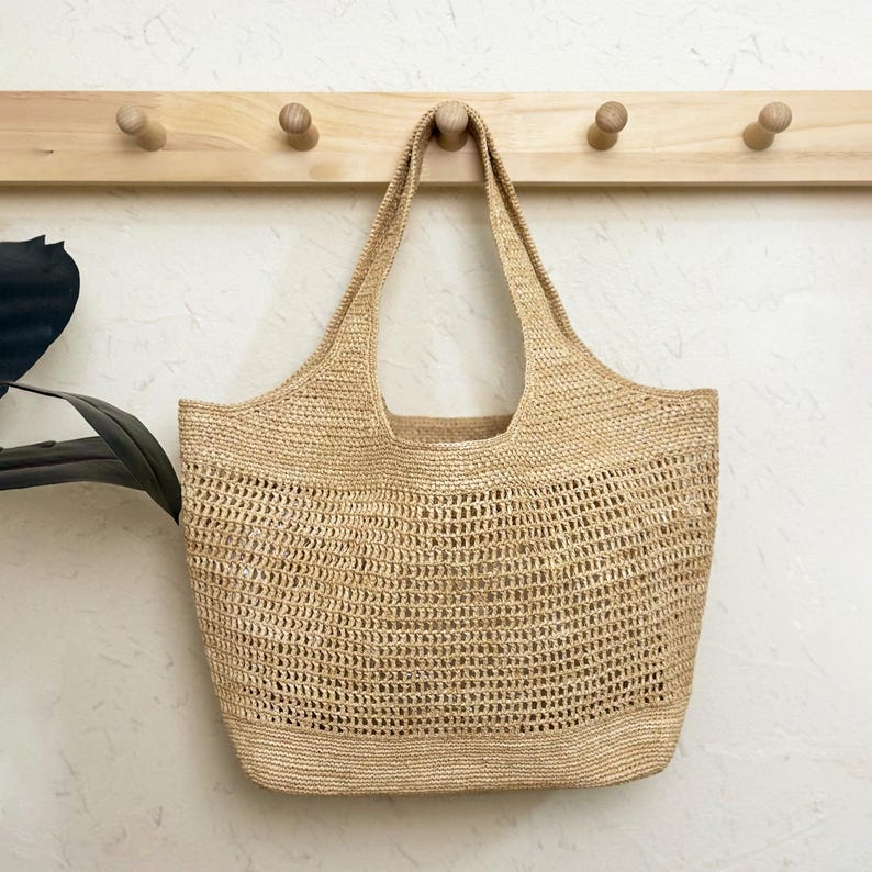 Large Raffia Tote Bag, Handwoven Shoulder Bag, Women's Straw Bag, Beach Bag image 1