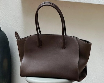 Large Tote Bag,Genuine Leather Handbag,Minimal Design Top Handle Bag