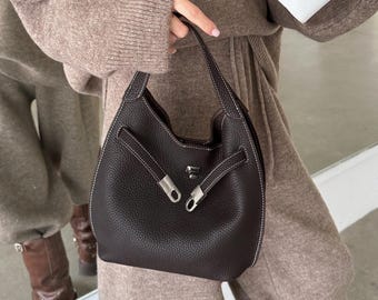 Minimalist Tote Bag,Genuine Leather Shoulder Bag,Design Handbag,Everyday Work Bag