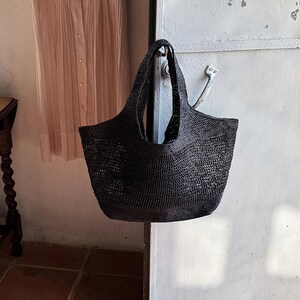 Large Raffia Tote Bag, Handwoven Shoulder Bag, Women's Straw Bag, Beach Bag Black