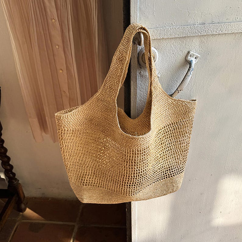 Large Raffia Tote Bag, Handwoven Shoulder Bag, Women's Straw Bag, Beach Bag Raffia