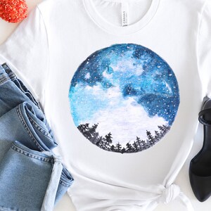 Watercolor shirt, outdoors shirt, pine tree shirt, tree t shirt, nature t shirt, mountains, nature shirt, night sky shirt, explore shirt