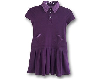 Purple knit tennis dress with polka dot collar