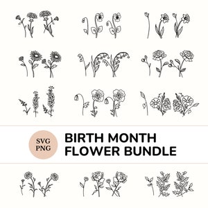 36 x Naissance mois fleur SVG PNG Bundle, fleurs d'anniversaire, fleurs sauvages svg, clipart fleur, svg botanique, svg floral, ensemble de clipart fleur de naissance