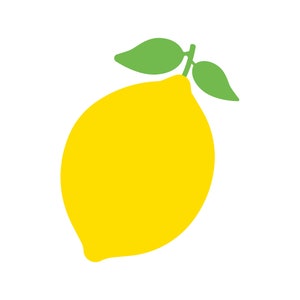May include: A yellow lemon with green leaves. The lemon is a citrus fruit.