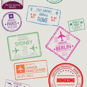 Diseño con los sellos de los países que has visitado personalizado para afiches