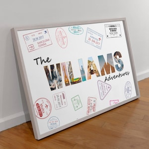 Personalisiertes Abenteuerposter, Ihre Reisepassstempel und Fotos, personalisierte Wandkunst, Familienerinnerungen, perfektes Geschenk für Reisende