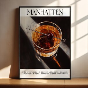 Manhatten Print | Trendy Alcohol Art | Manhatten Gift | Cocktail Bar Cart | Elegant Wall Art | Sophisticated Poster | Minimalist Bar Display
