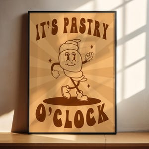 Pastry O&#39; Clock | Print for Pastry Lover | Croissant Art | Illustrated Artwork | Foodie Art Print | Kitchen Wall Art | Vintage Retro Poster