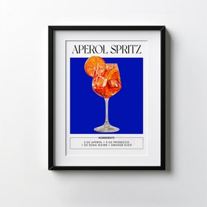 Aperol Spritz Cocktail Print, Kitchen Bar Drink Poster, Home Bar Accessories, Sophisticated Retro Poster, Gift for Cocktail Lover, Wall Art,