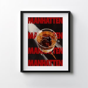 Manhatten Print | Trendy Alcohol Art | Manhatten Gift | Cocktail Bar Cart | Elegant Wall Art | Sophisticated Poster | Minimalist Bar Display