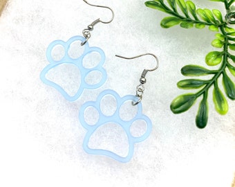 Transluscent Baby Blue Dog Paw Drop Earrings