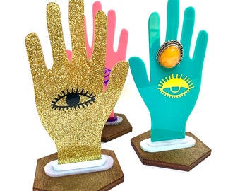 Evil Eye GOLD GLITTER Acrylic Hand Ringholder Double-Sided Design
