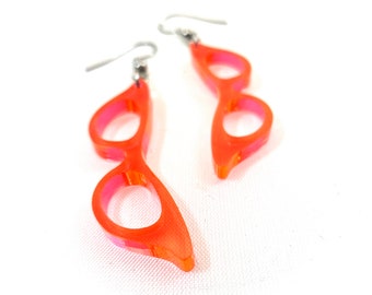 Laser Cut Cat Eye Glasses Earrings  NEON Pink/Orange