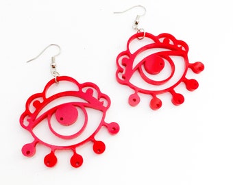 Bold Eye Earrings in Red Acrylic