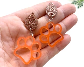 Tangerine Dog Paw Stud Earrings