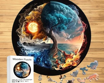 Puzzle Arbre Ying Yang | Pièces en forme d'animal | Cadeau éducatif pour garçons et adultes