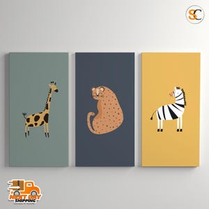Boho Safari Animal Nursery Wall Art – Jungle-Themed Baby Room Prints – Earth Tone Giraffe, Zebra & Jaguar Decor – Neutral Nursery Animal Set
