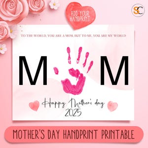 Arte con huellas de manos para el Día de la Madre, Regalo para el Día de la Madre, Imprimible para el Día de la Madre, Arte con huellas de manos, Página de actividades, Manualidades para el Día de la Madre