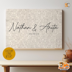Custom Song Lyrics on Canvas Wall Art, His and Hers Wedding Anniversary Gift Personalized, Music First Dance Song, Bedroom Signs Above Bed