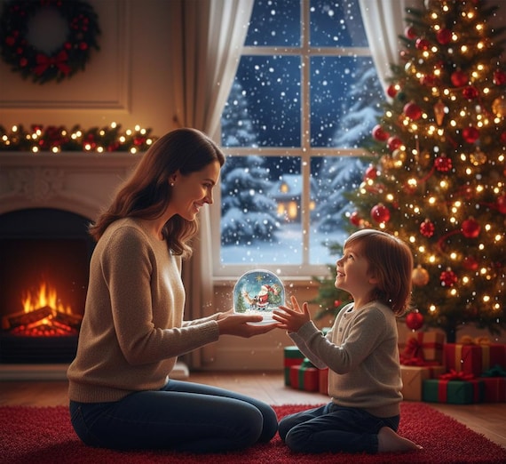 サンタとトナカイのスノードーム、光るクリスマスオーナメント - Etsy 日本