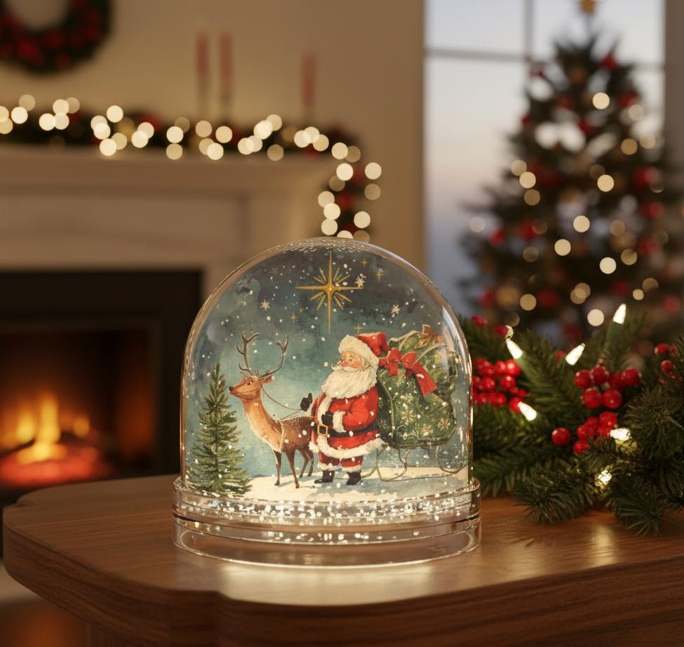 クリスマス スノードーム サンタとトナカイ サンタとトナカイのスノードーム、光るクリスマスオーナメント - Etsy 日本