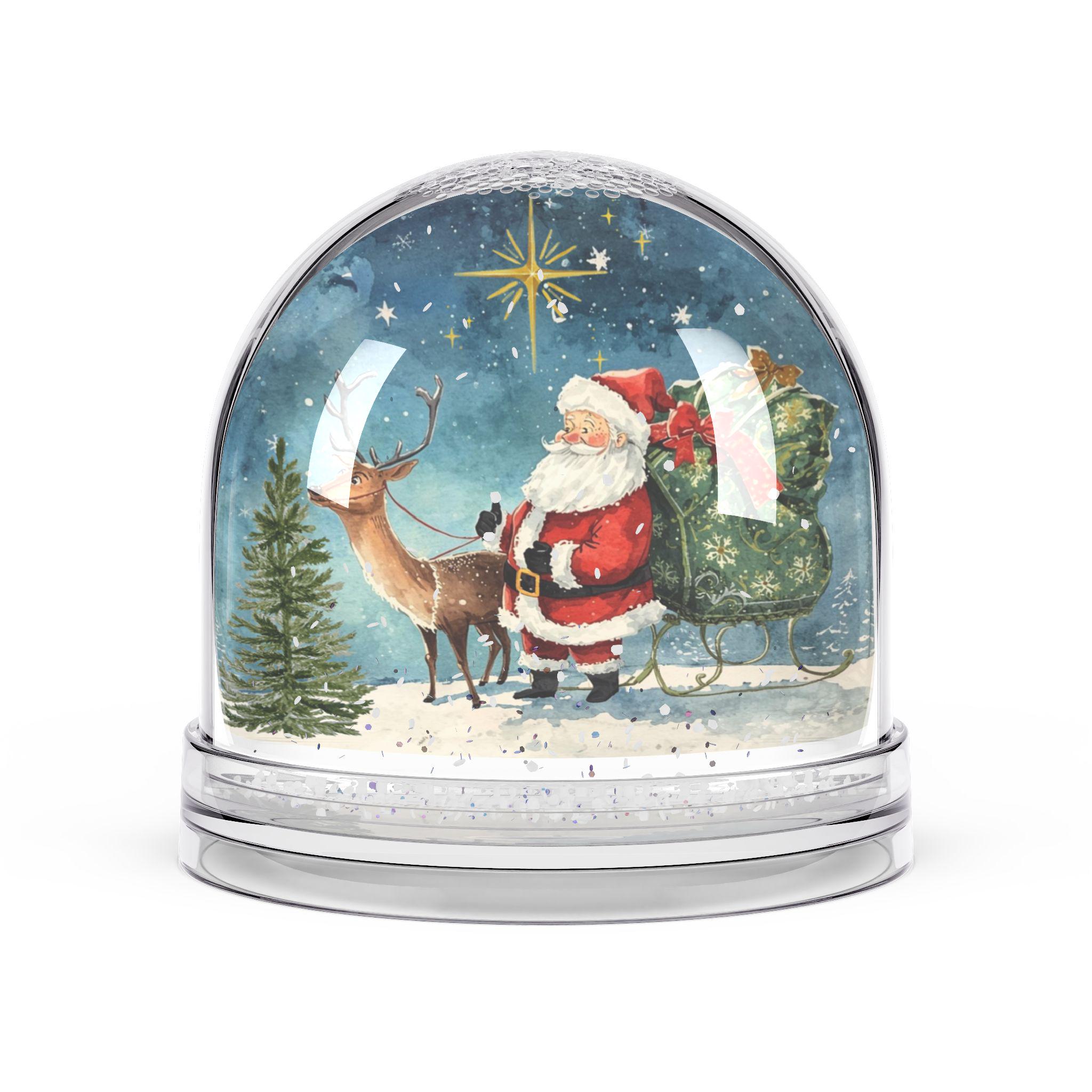 クリスマス スノードーム サンタとトナカイ サンタとトナカイのスノードーム、光るクリスマスオーナメント - Etsy 日本