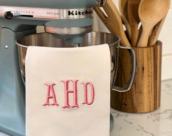 Personalized Monogram Kitchen Towel | Embroidered Tea Towel, Hostess Gift