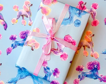 Blue Poodle Dog Luxury Wrapping Paper- 'Euphoria Collection'