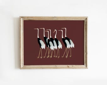 Vintage Japanese Crane Print | Coastal Cottagecore Wall Art