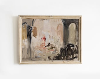 Modern Abstract Art Print | Trendy Landscape Wall Decor | Large Vintage Neutral Oil Painting Print | Printed and Shipped