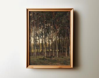 Cottagecore Forest Print | Moody Landscape Oil Painting, Unframed