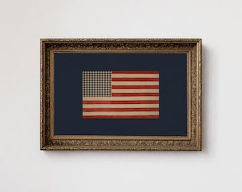 Vintage American Flag Wall Art, Patriotic Print, Antique Americana Art, Farmhouse Decor