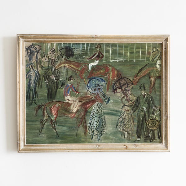 Vintage Equestrian Art Print | Abstract Horse Landscape | Cottagecore Decor | Printed and Shipped