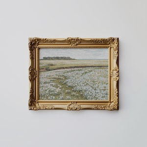 Neutral Vintage Meadow Oil Painting Print | Brown Tone Landscape Wall Art | Country Field Wall Art | Printed and Shipped