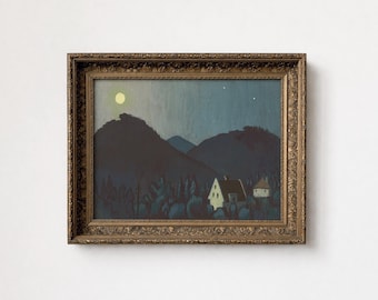 Vintage Moody Landscape Print, Antique Oil Painting Wall Art, Dark Academia Decor