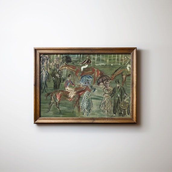 Expressionist Horse Racing Art Print, Vintage Equestrian Painting, Maximalist Gallery Wall Decor