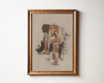 Neutral Abstract Female Figure Oil Painting Print: Modern Unframed Portrait Wall Art