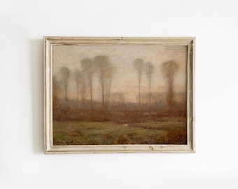 Vintage Landscape Print, Neutral Cottagecore Wall Art, English Countryside Living Room Decor