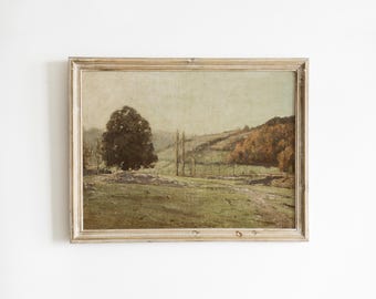Vintage Landscape Wall Art Print, French Country Decor, English Countryside, Neutral Farmhouse Oil Painting
