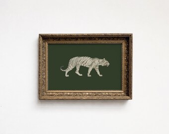 Moody Tiger Wall Art Print Unframed – Vintage Cottagecore Above Bed Decor